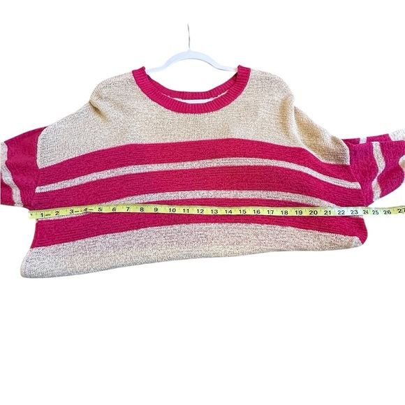 Kori Cream and Pink Knit Striped Small Oversized Sweater - Picture 5 of 5
